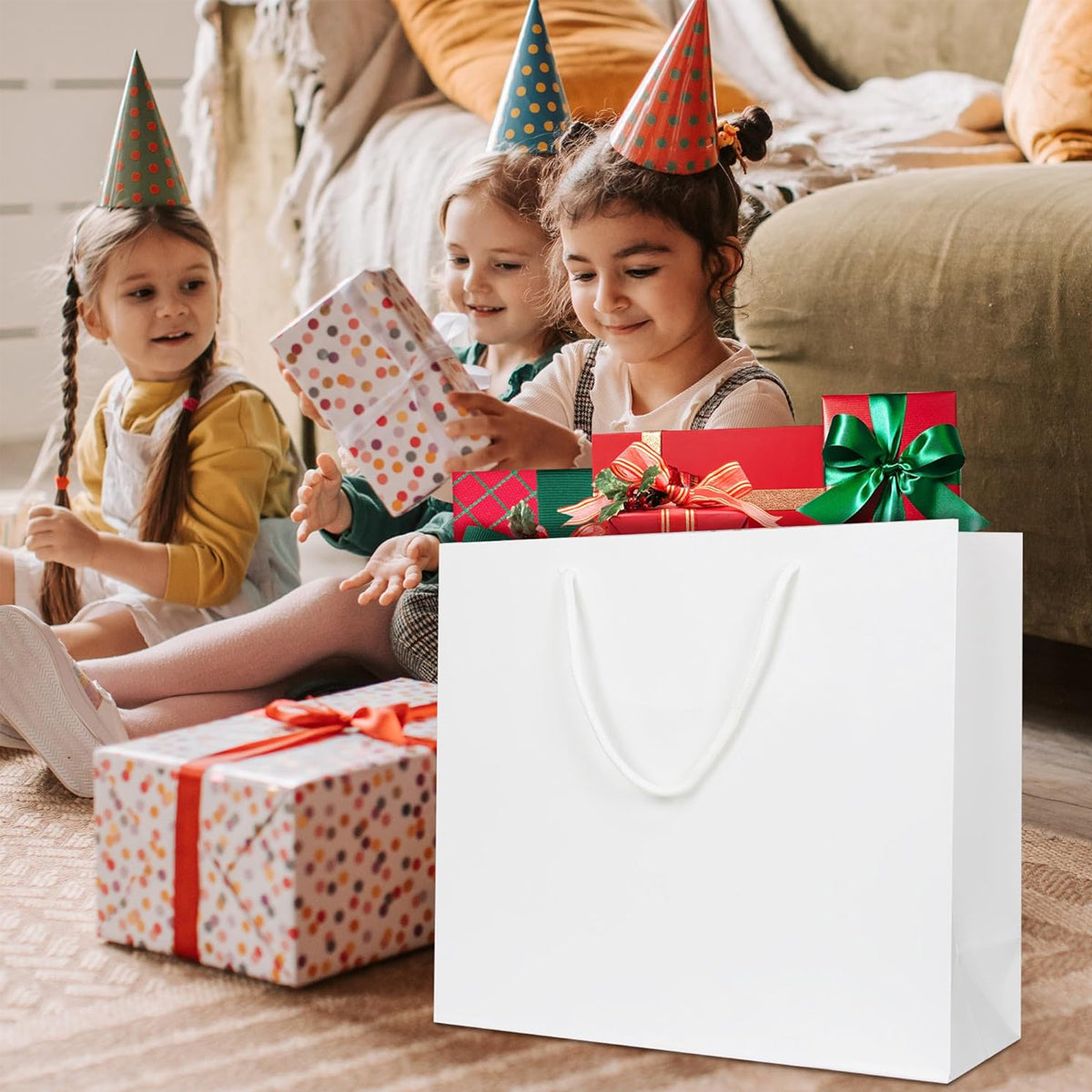 50 Pcs Kraft Paper Gift Bags Blank Shopping Handbags