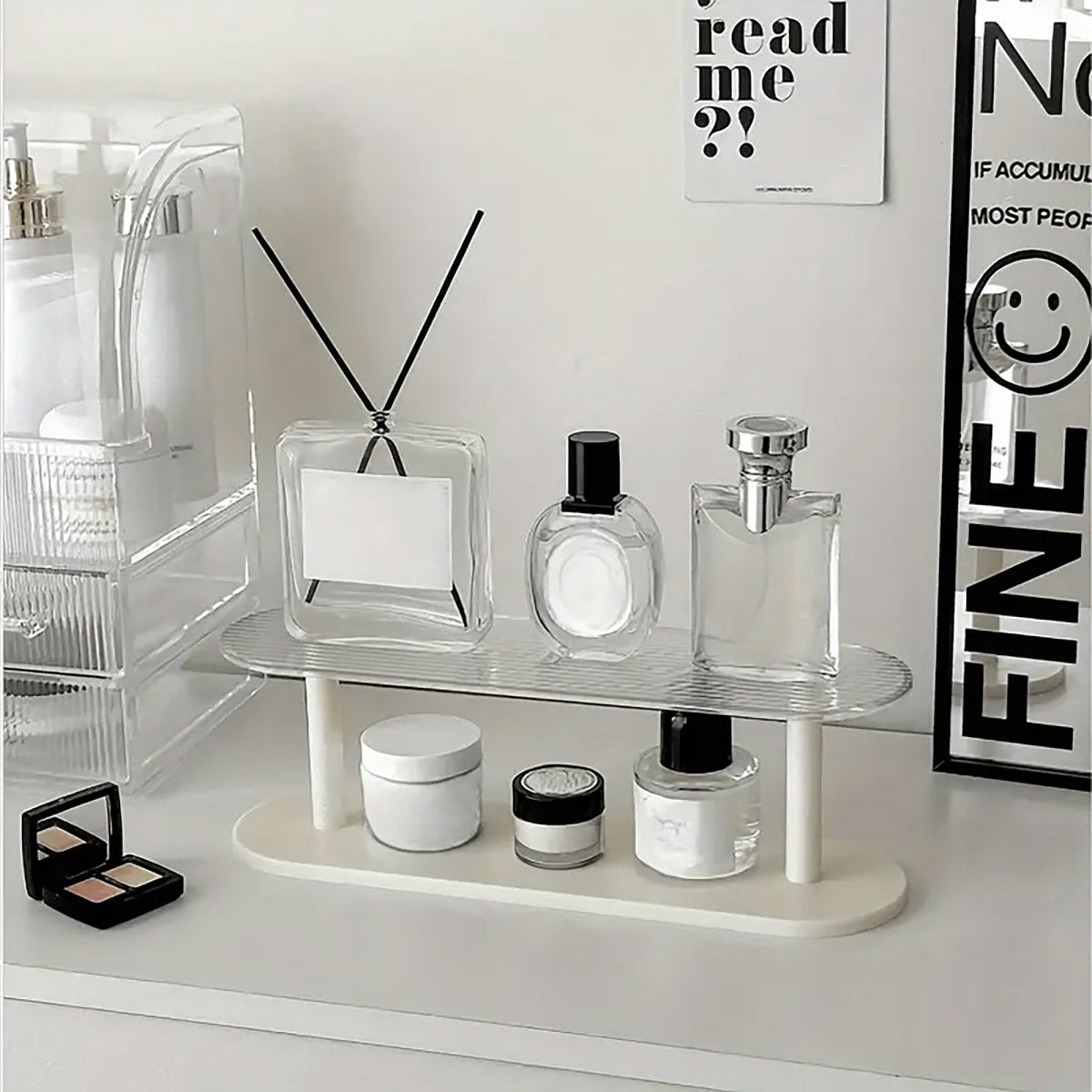 Two-Tier Desktop Organiser Plastic Shelf Transparent White