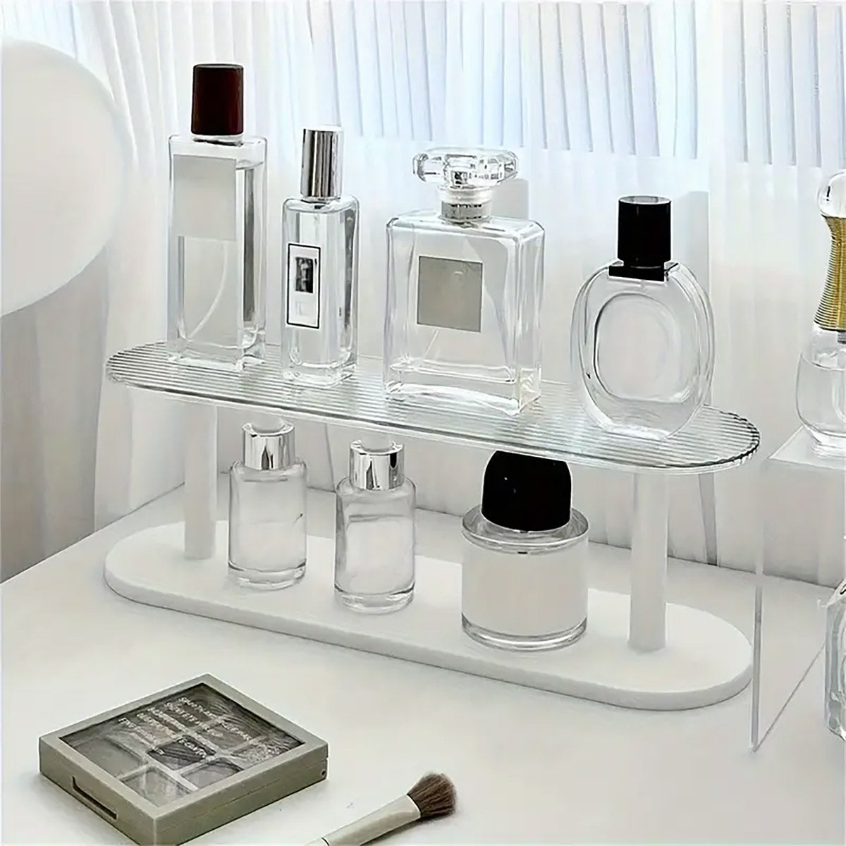 Two-Tier Desktop Organiser Plastic Shelf Transparent White