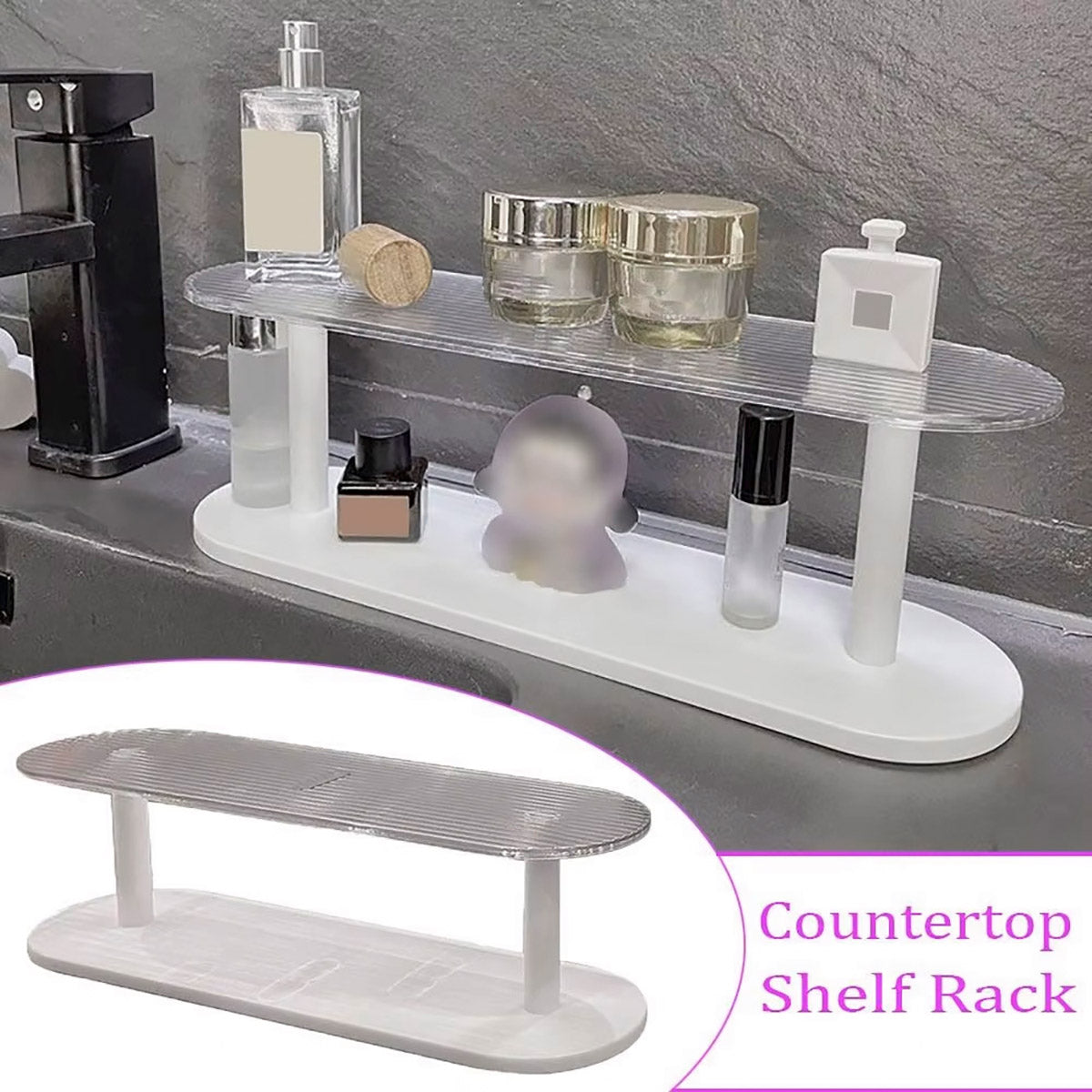 Two-Tier Desktop Organiser Plastic Shelf Transparent White
