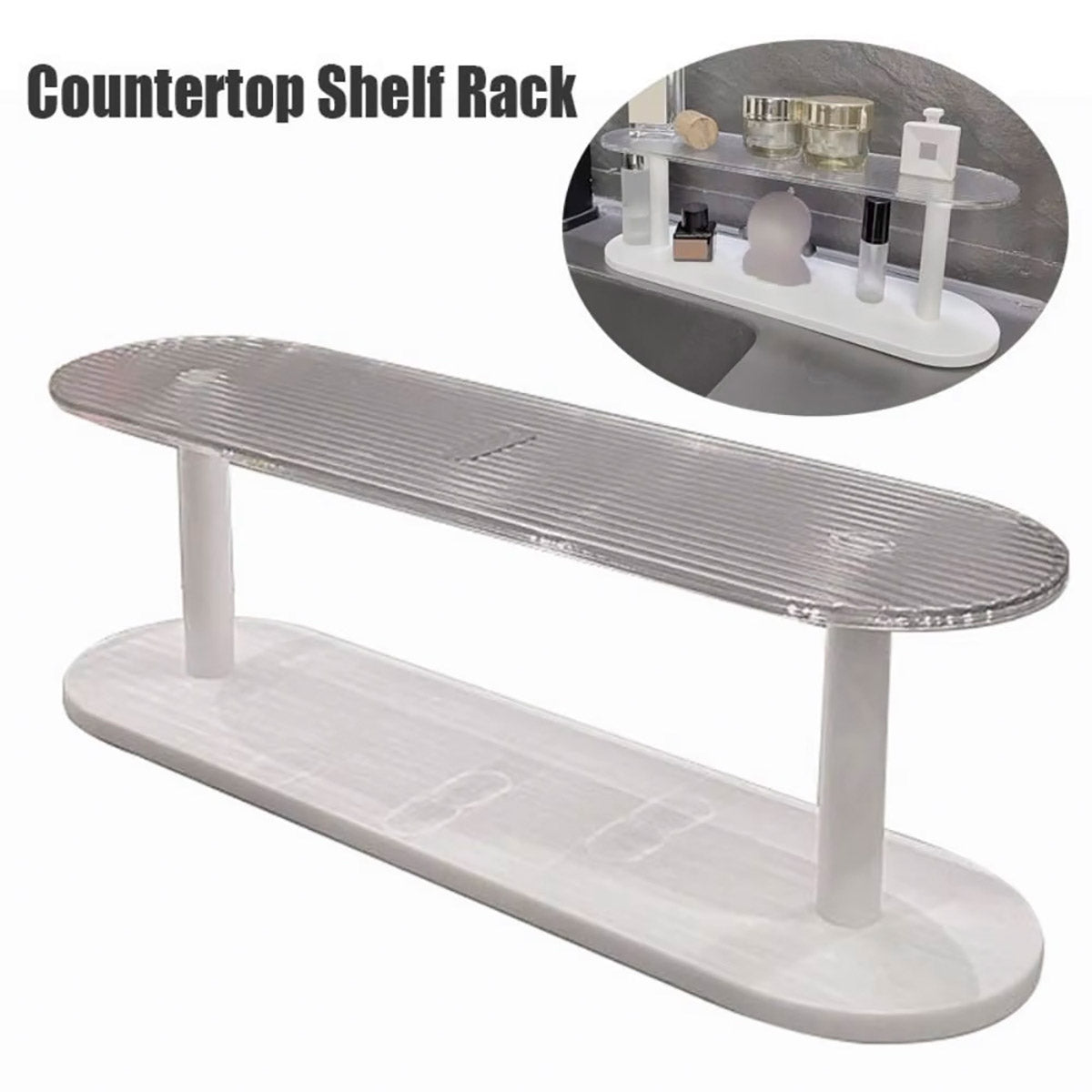Two-Tier Desktop Organiser Plastic Shelf Transparent White