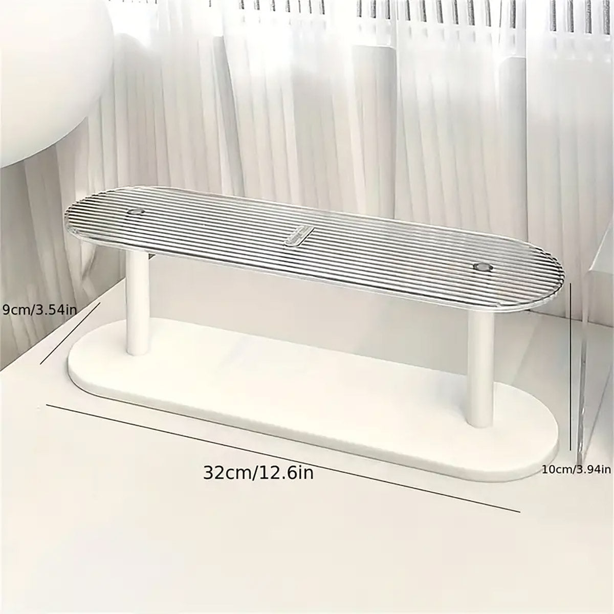 Two-Tier Desktop Organiser Plastic Shelf Transparent White