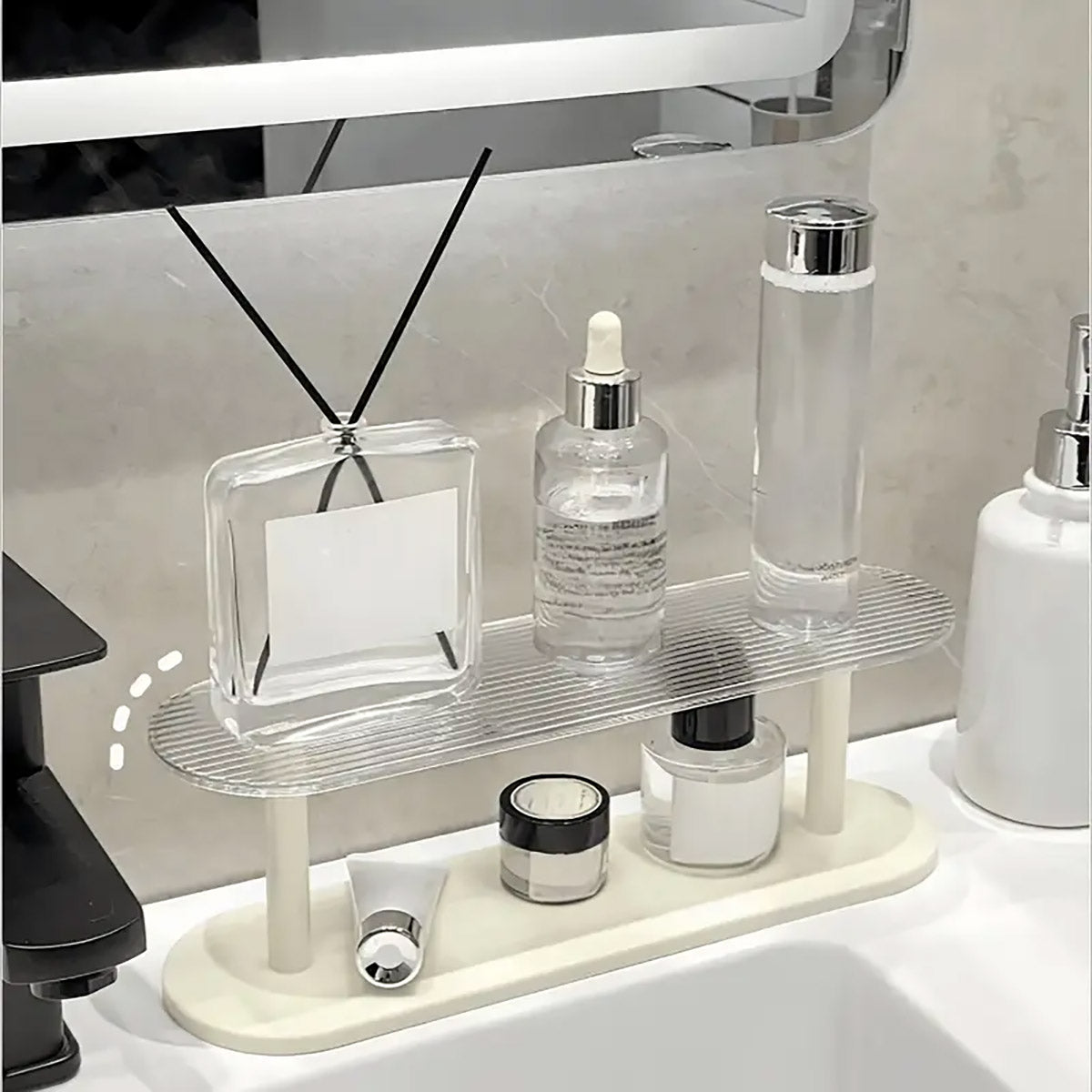 Two-Tier Desktop Organiser Plastic Shelf Transparent White