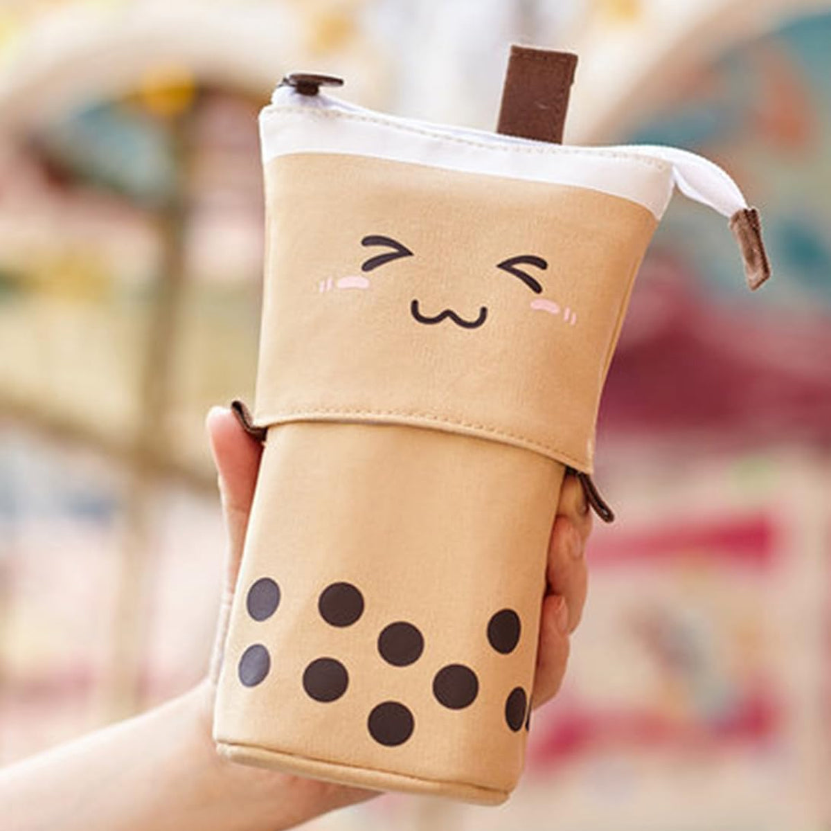 2 Pcs Bubble Tea Telescopic Pencil Case Canvas Beige Pink