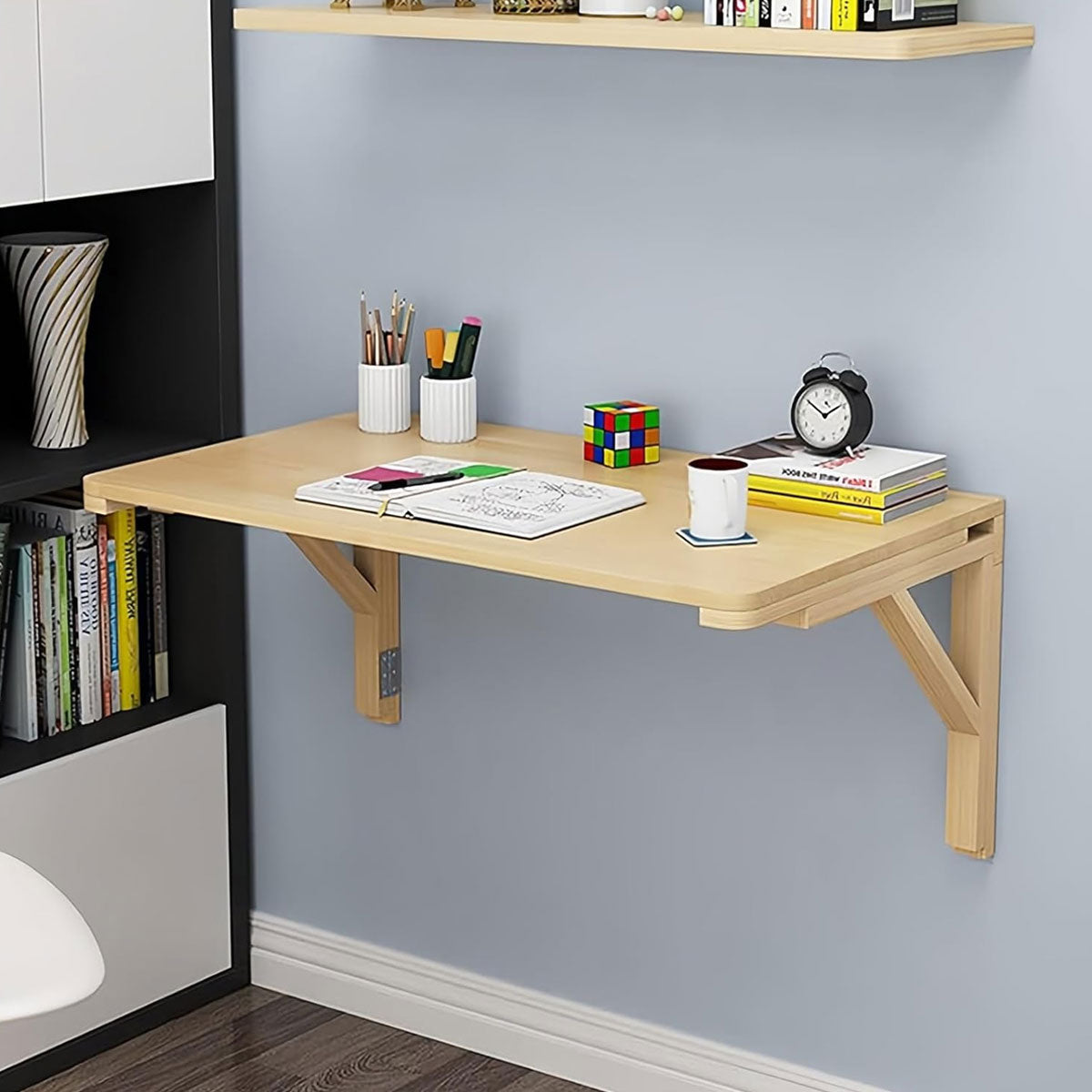 Wall-Mounted Foldable Wood Table with Space-Saving Design