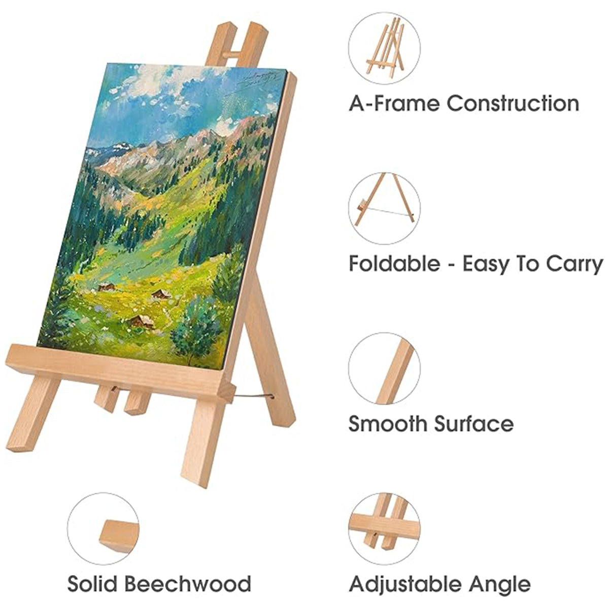 Tabletop Solid Wood Easel Adjustable Foldable Art Stand