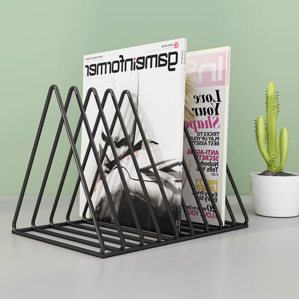 Iron Art Triangular Book Stand Desktop Bookshelf Organizer