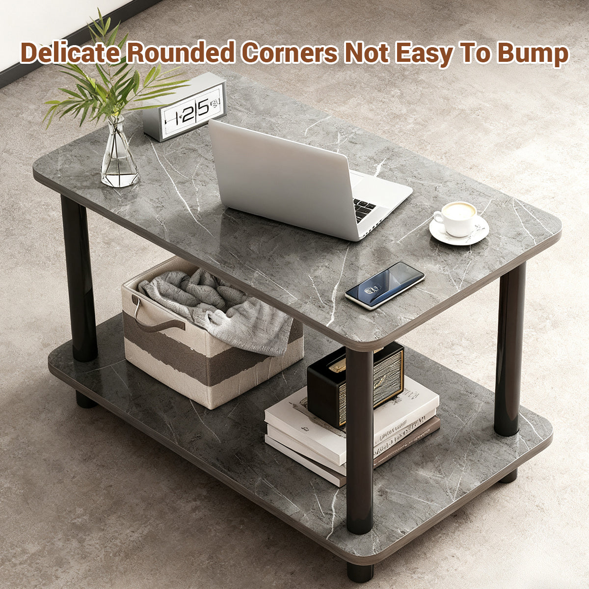 2-Tier Narrow Side Table with Storage Shelf and Space-Saving Design