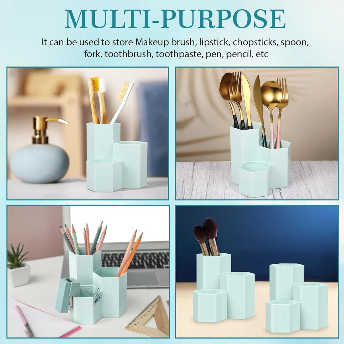 2 Pcs Hexagonal Pen Holder Macaron Colour PP Desk Organiser