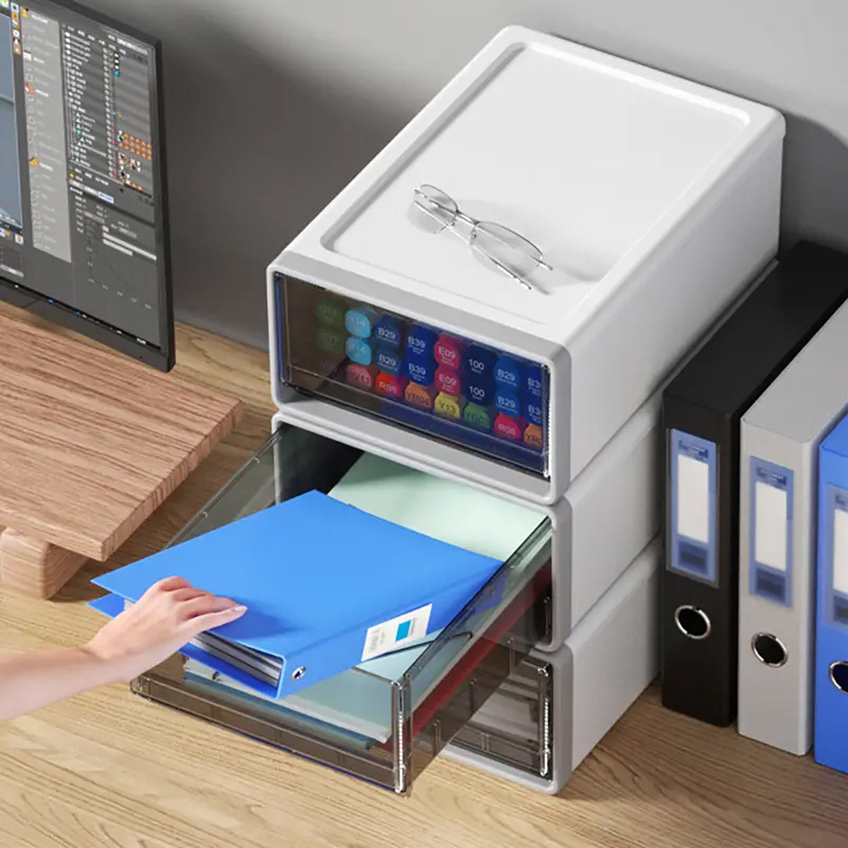 Transparent Drawer Desktop Storage Box Stackable Plastic White