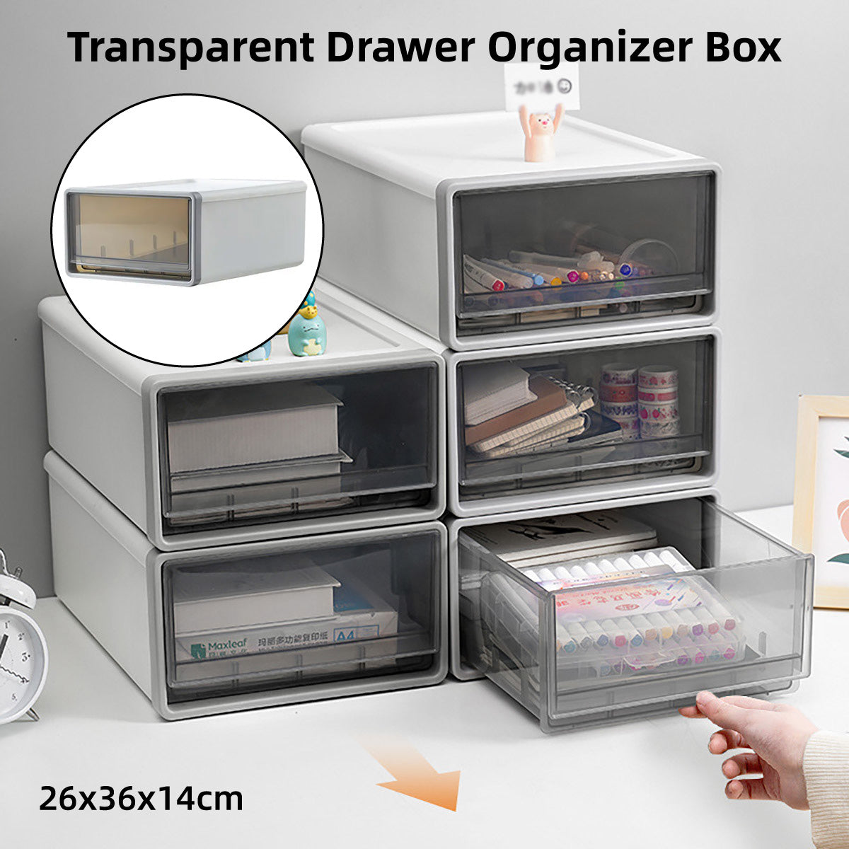 Transparent Drawer Desktop Storage Box Stackable Plastic White