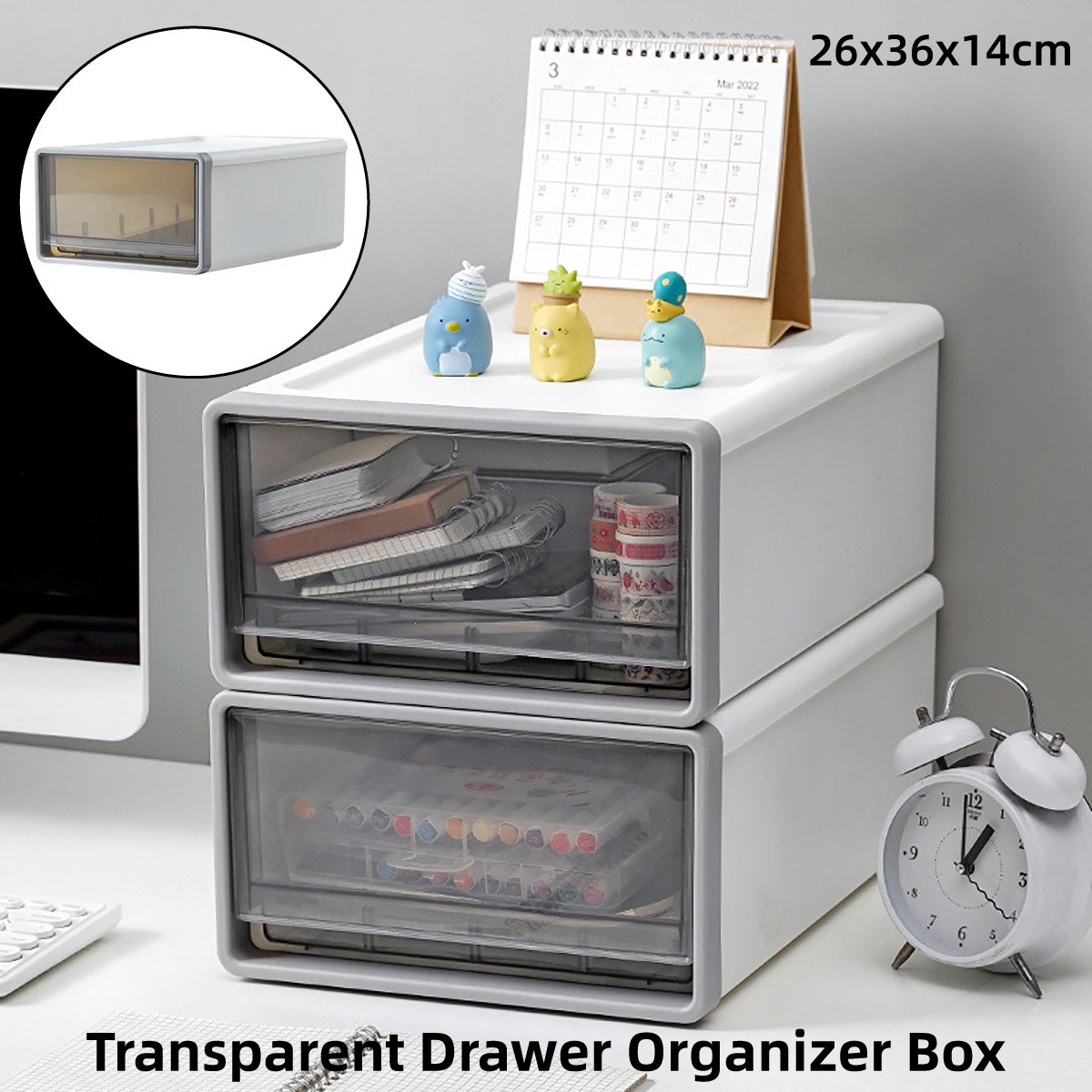 Transparent Drawer Desktop Storage Box Stackable Plastic White