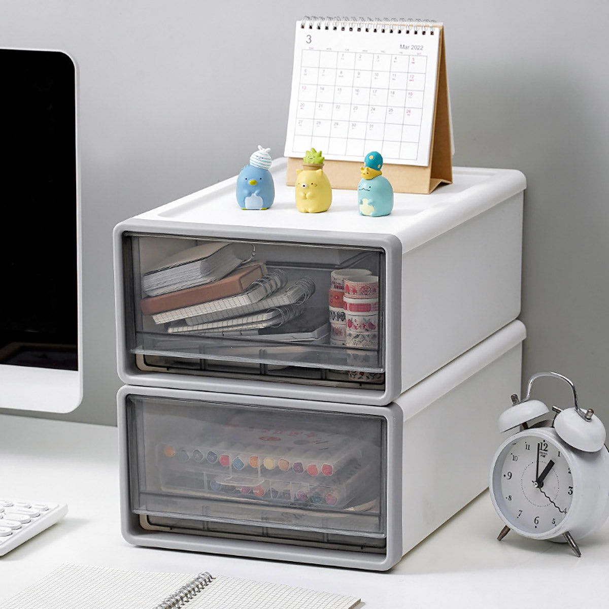 Transparent Drawer Desktop Storage Box Stackable Plastic White