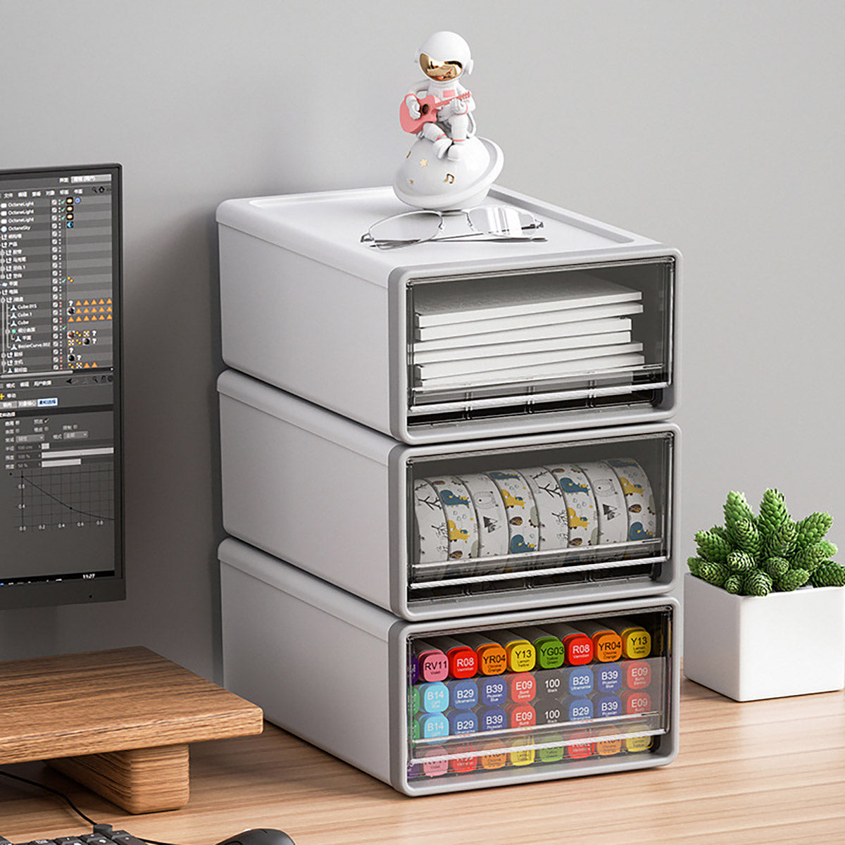 Transparent Drawer Desktop Storage Box Stackable Plastic White