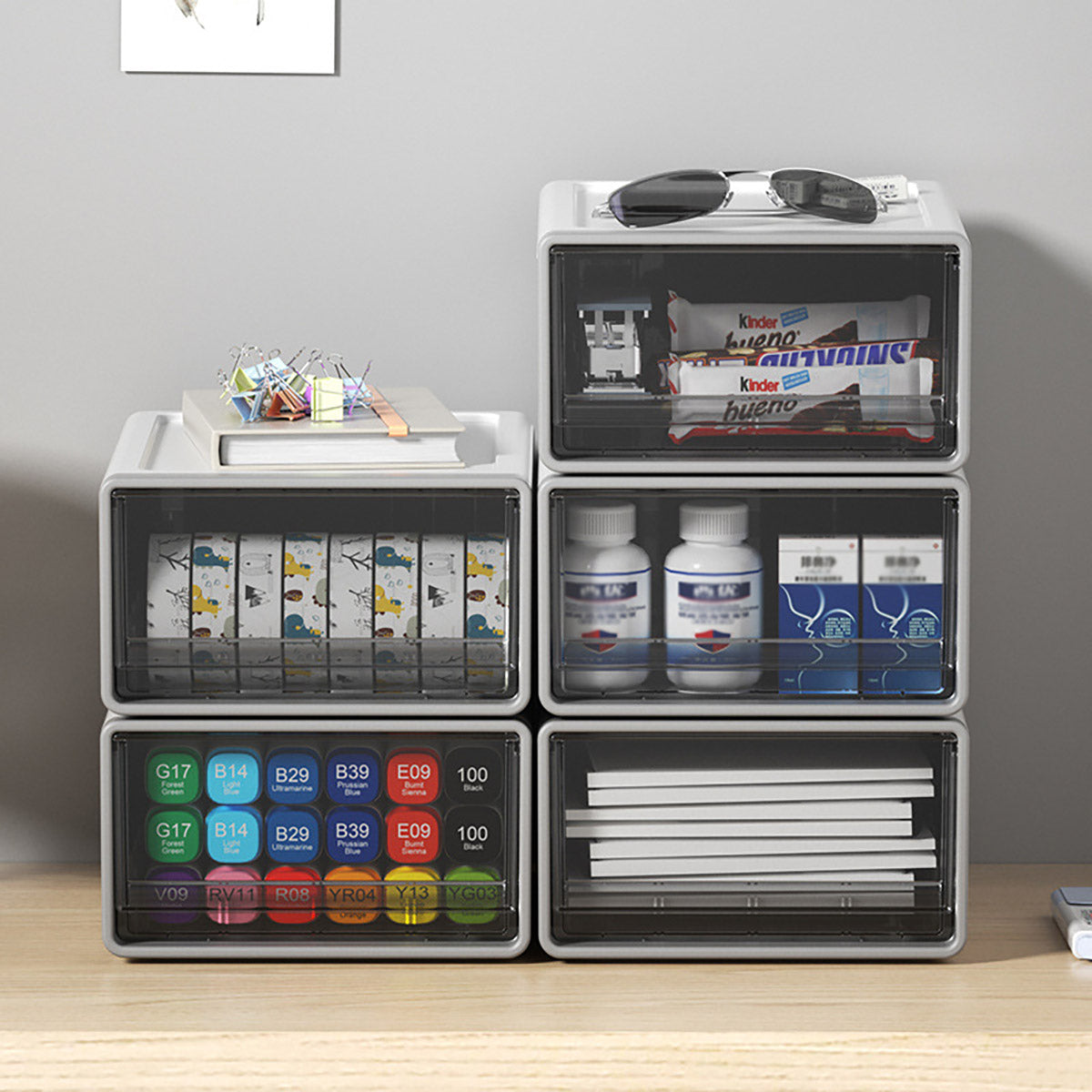 Transparent Drawer Desktop Storage Box Stackable Plastic White