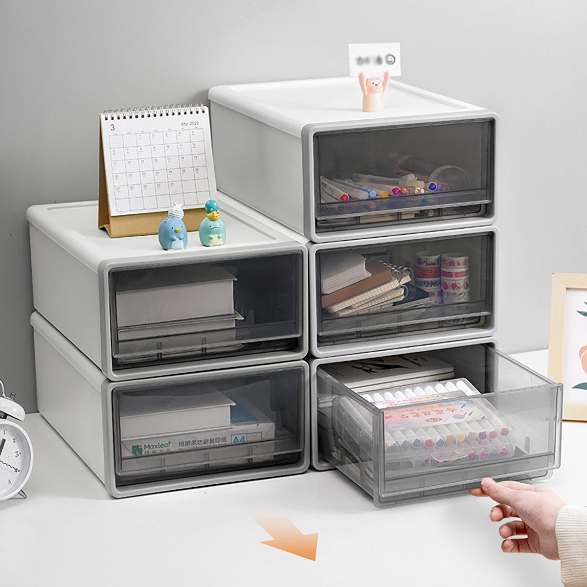 Transparent Drawer Desktop Storage Box Stackable Plastic White
