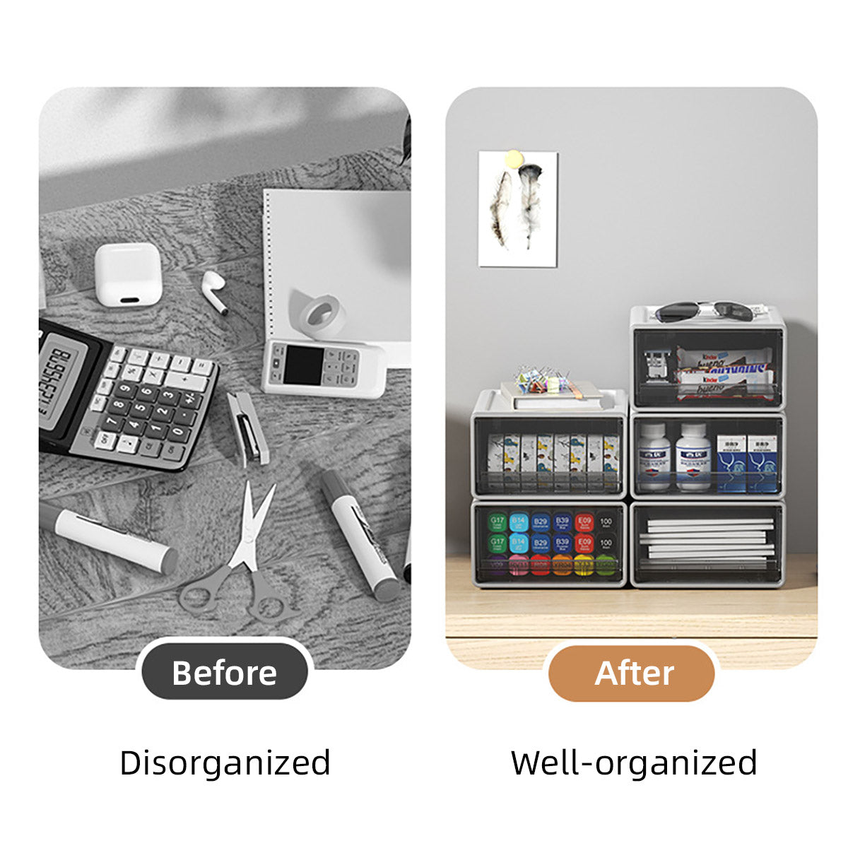 Transparent Drawer Desktop Storage Box Stackable Plastic White