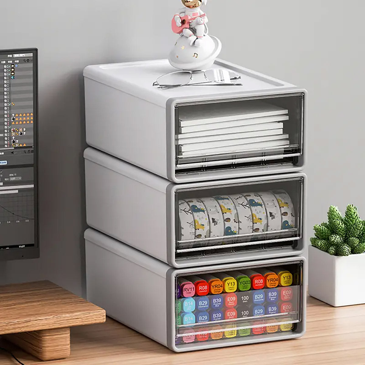 Transparent Drawer Desktop Storage Box Stackable Plastic White