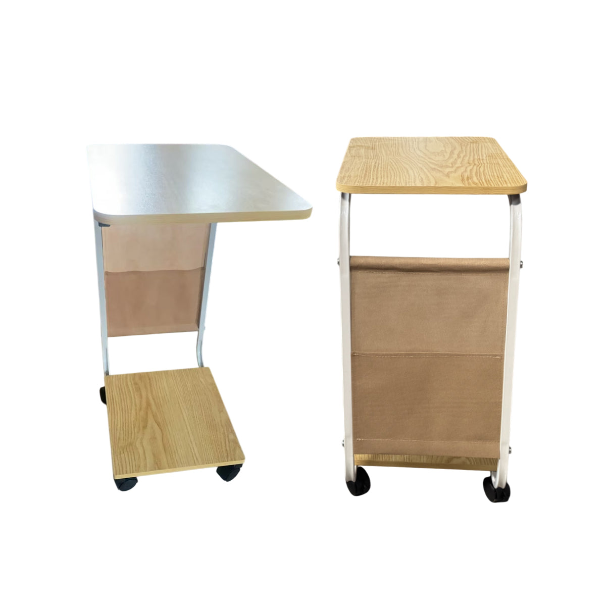 Mobile Side Table with Wheels and Magazine Pocket