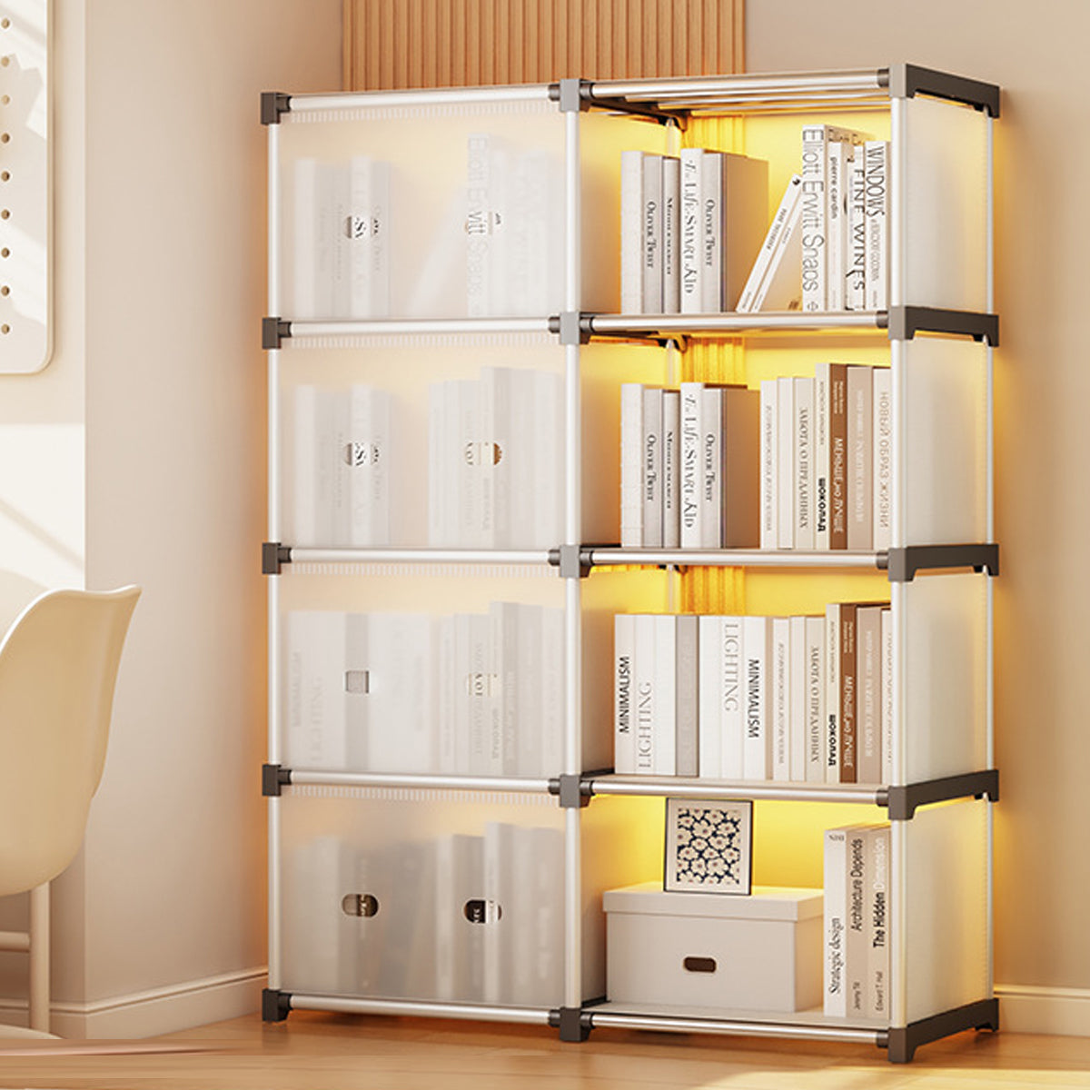 5 Tier Double Row Bookshelf Rack with Doors Storage Unit