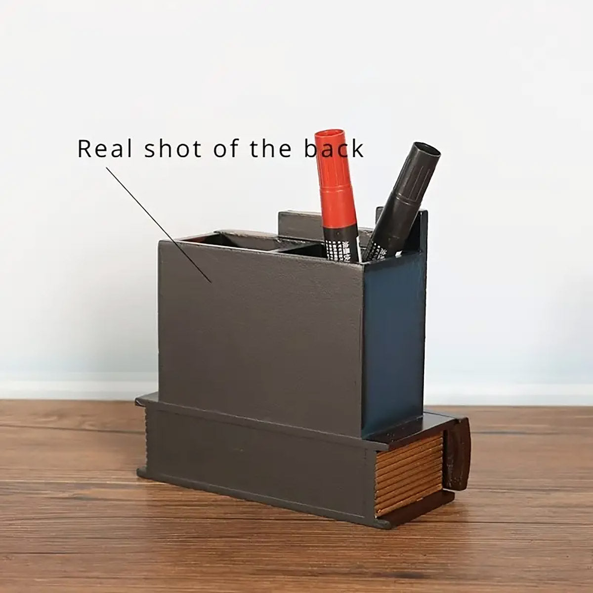 Pen Holder Vintage Book Design with Hidden Drawer Wood