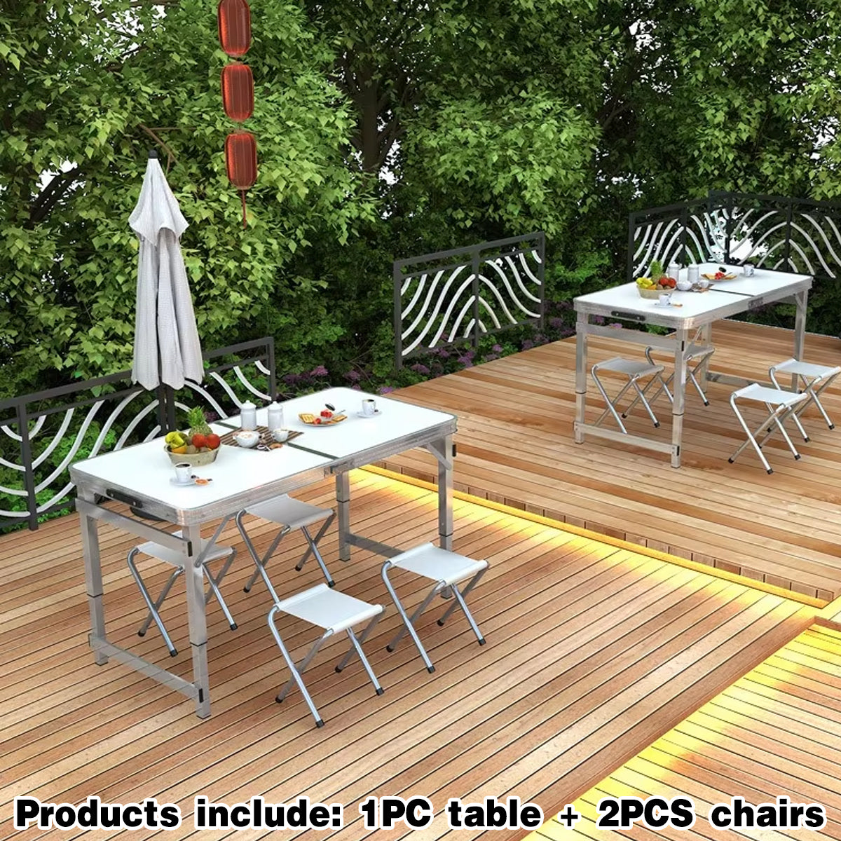 Folding Aluminium Picnic Table Set with 2 Stools