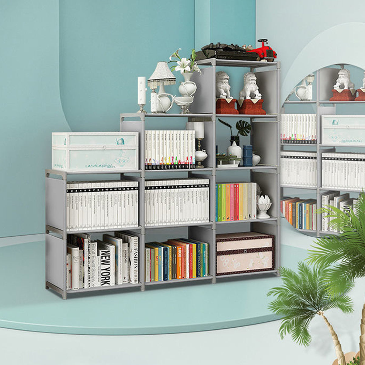 Bookshelf Storage Cabinet Steel Frame 9 or 12 Compartments