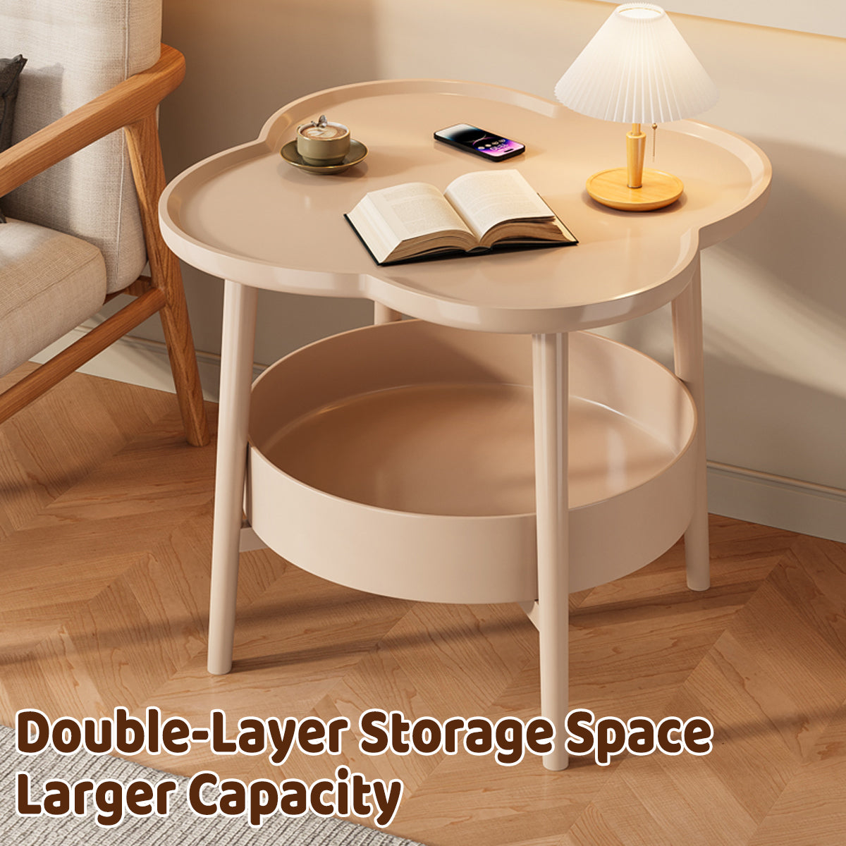 Double Layer Side Table Coffee Table with Clover Top for Break Room