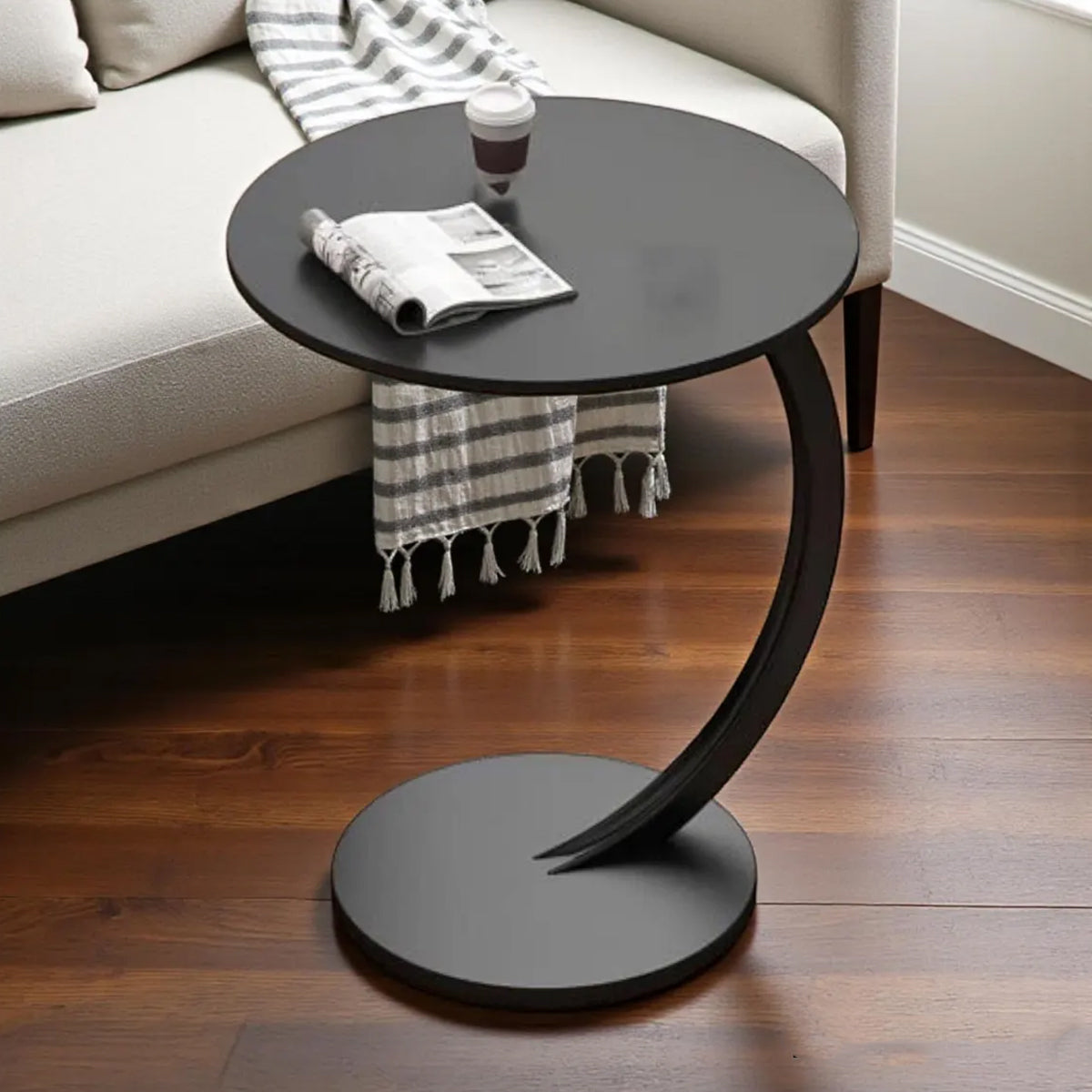 C Shaped Side Table Sturdy Carbon Steel Space Saving Design