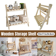 Double-Layer Wood Desktop Storage Rack Trapezoidal
