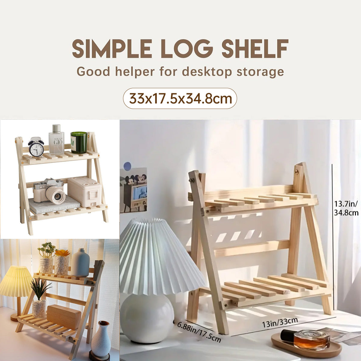 Double-Layer Wood Desktop Storage Rack Trapezoidal