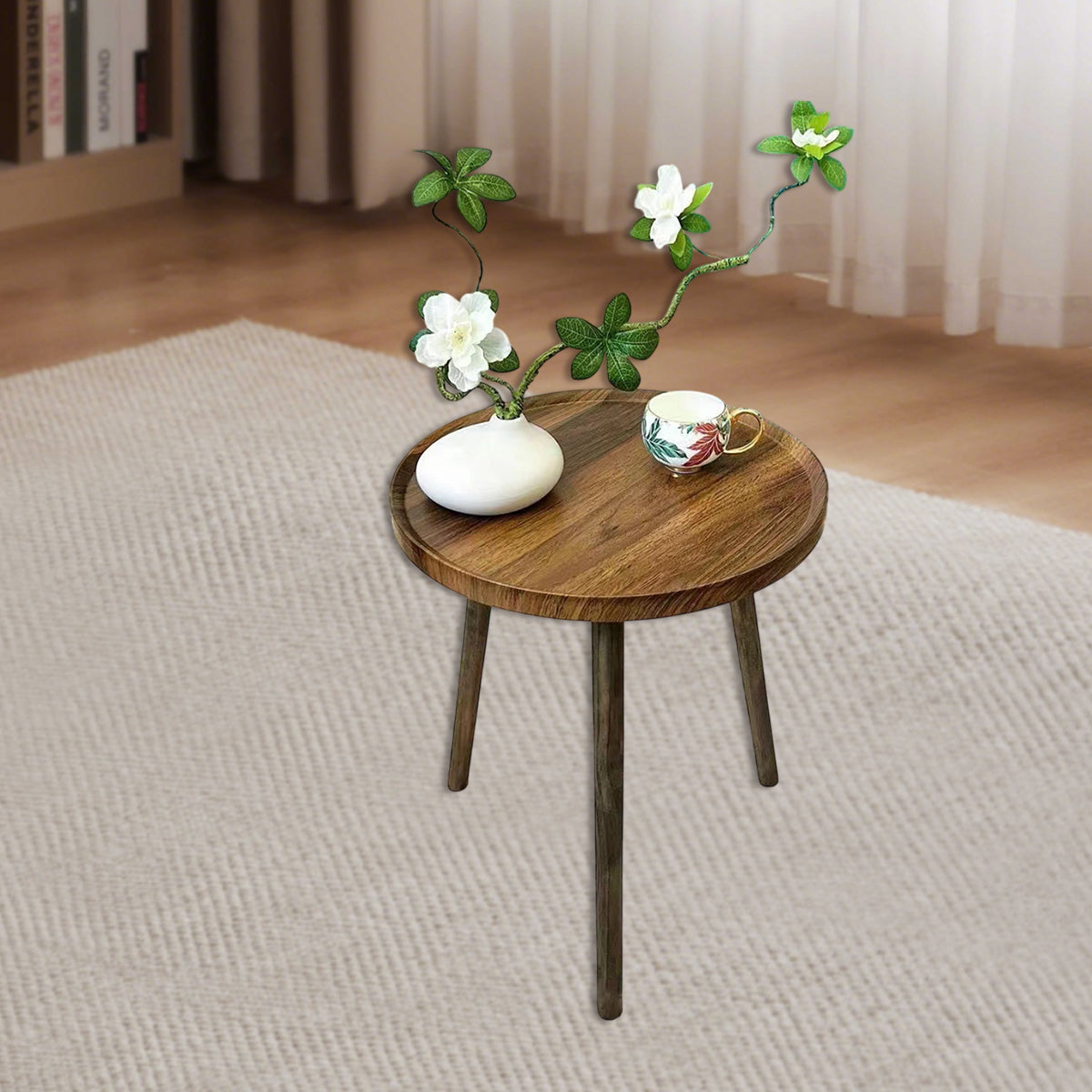 Small Round Coffee Table with Raised Edges