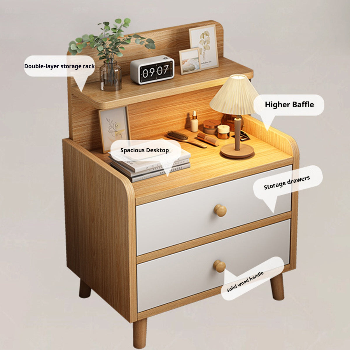 Minimalist Bedside Table Cabinet with Drawers