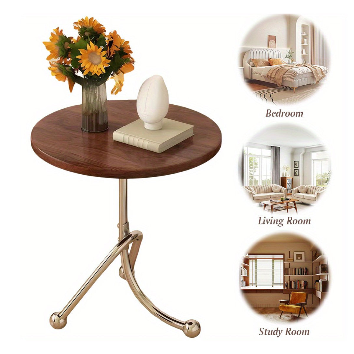 Vintage Round Side Table with Wooden Top for Living Room