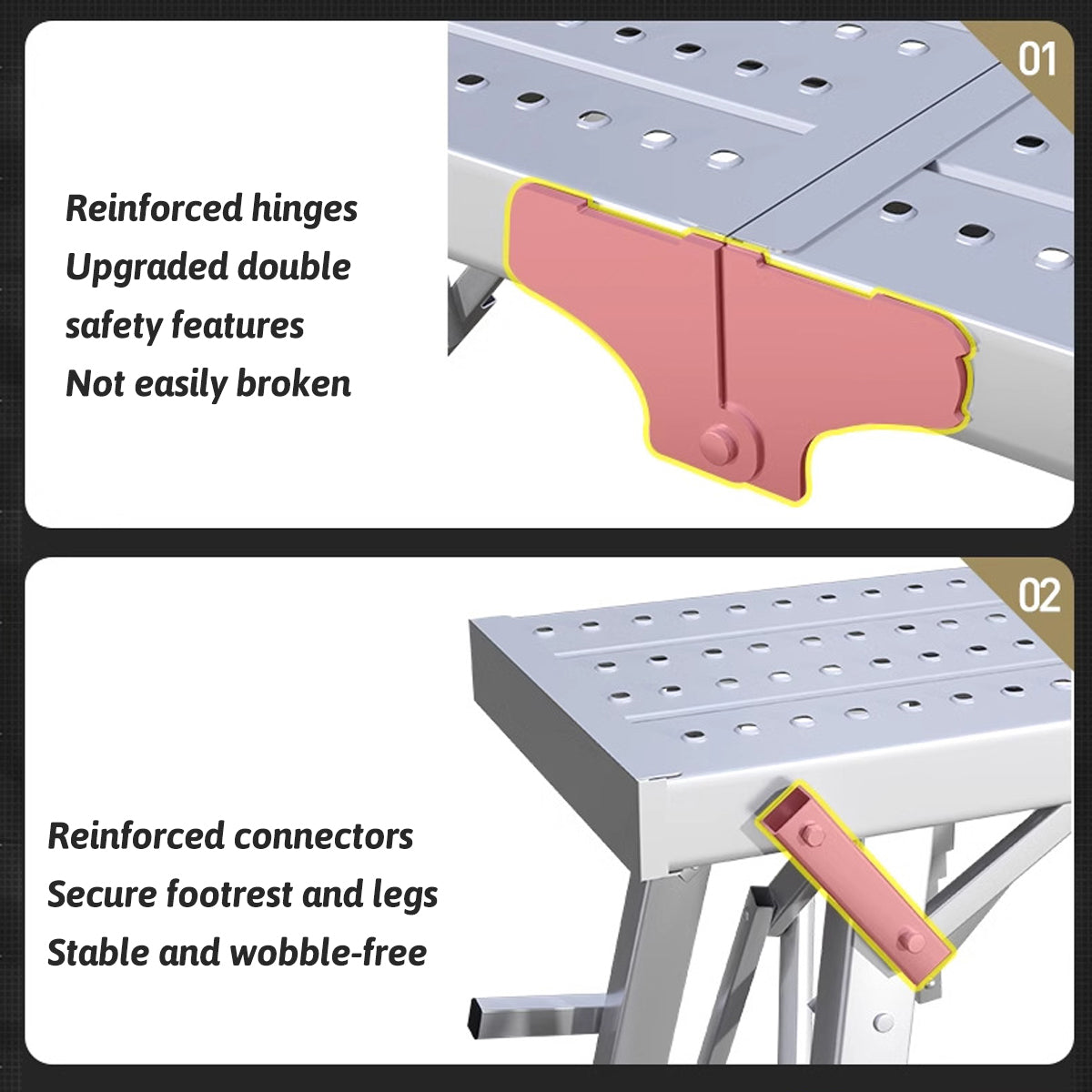Folding Scaffolding Platform Adjustable Steel 150kg Capacity