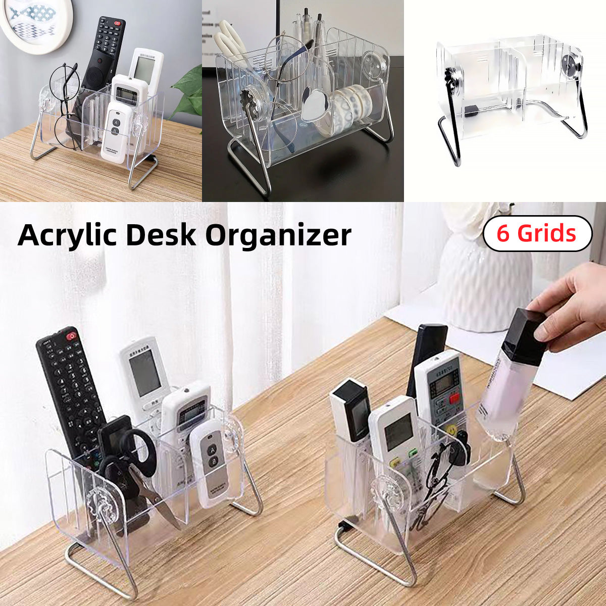 Remote Control Organiser 6-Compartment Acrylic with Metal Frame