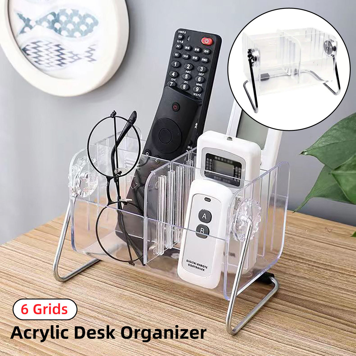 Remote Control Organiser 6-Compartment Acrylic with Metal Frame