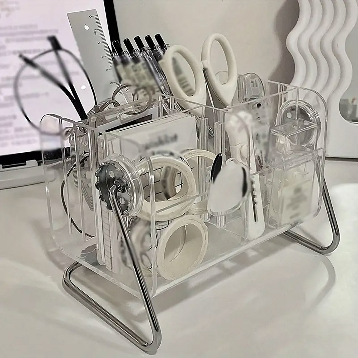 Remote Control Organiser 6-Compartment Acrylic with Metal Frame