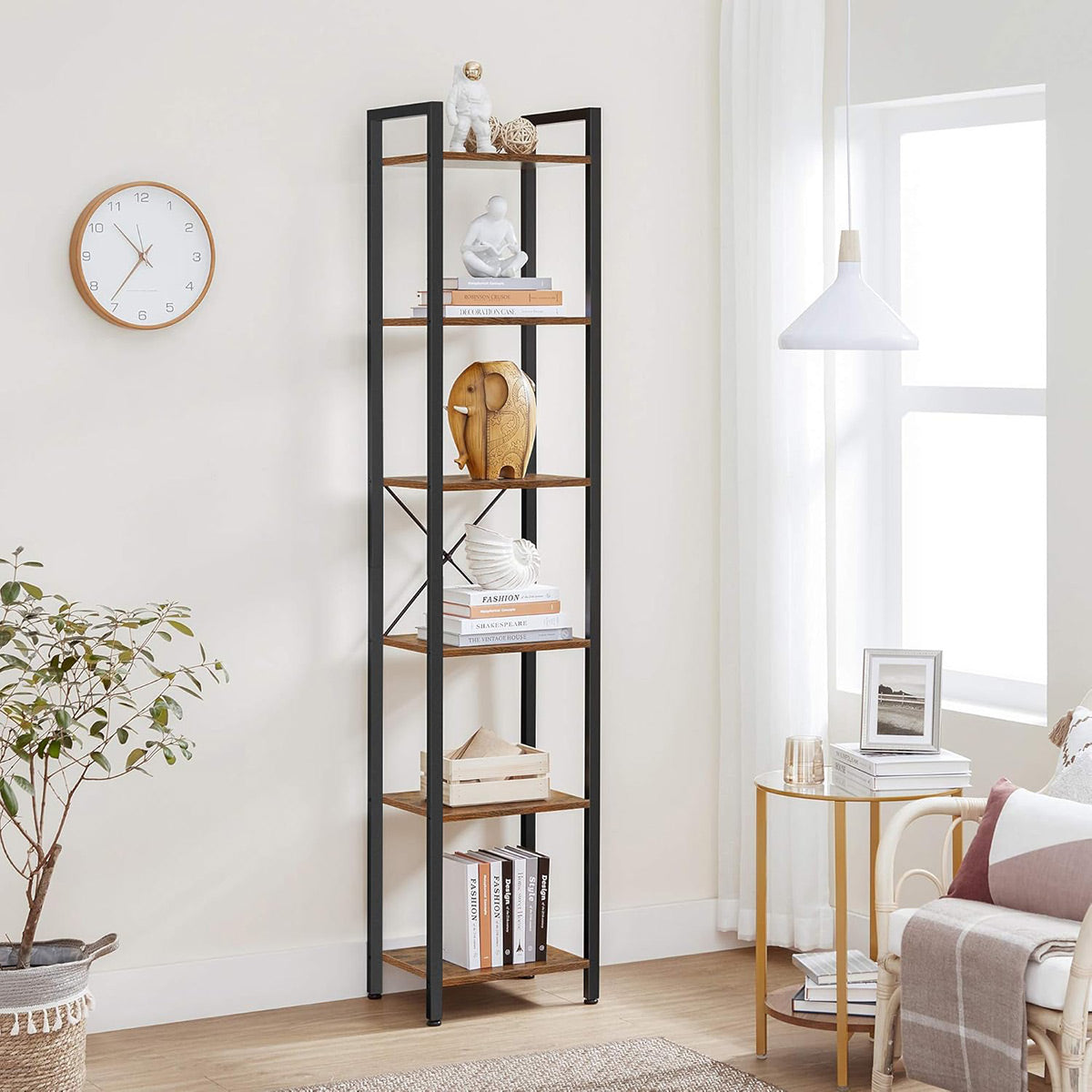 6-Tier Corner Bookshelf with Metal Frame Small Rooms