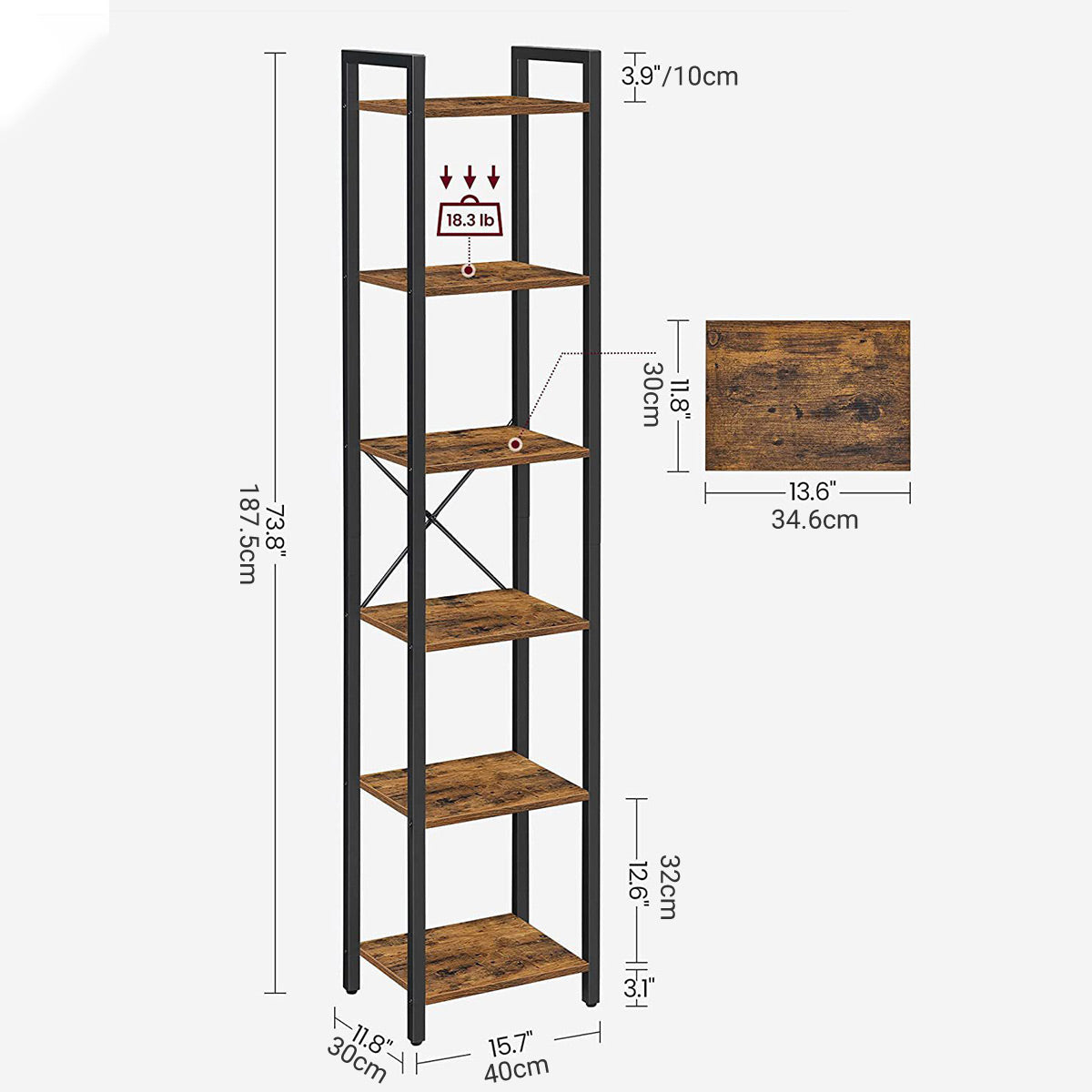 6-Tier Corner Bookshelf with Metal Frame Small Rooms