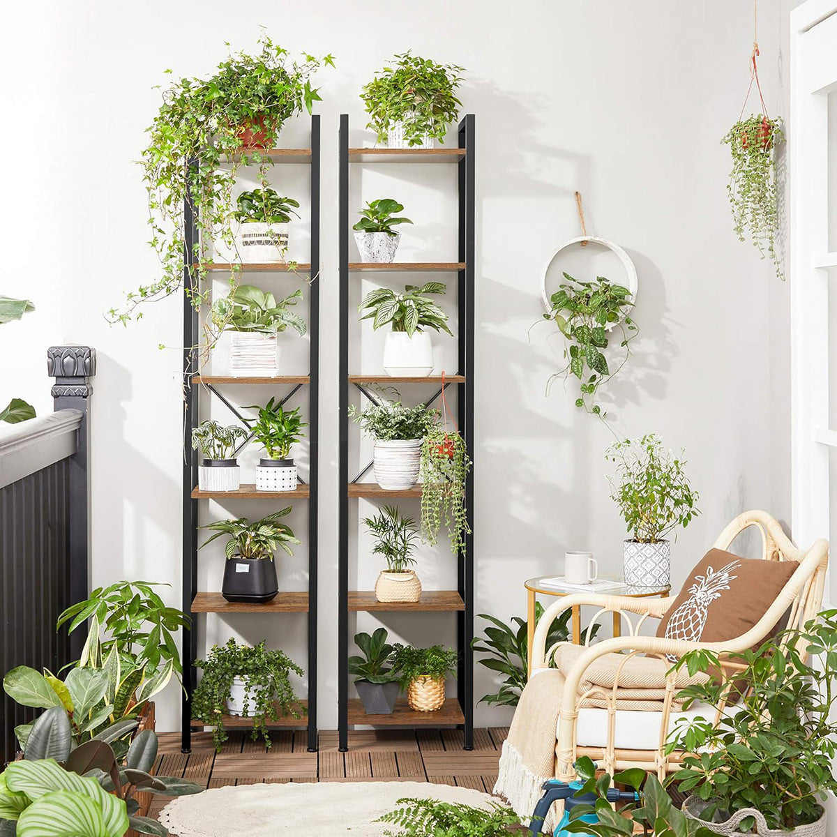 6-Tier Corner Bookshelf with Metal Frame Small Rooms