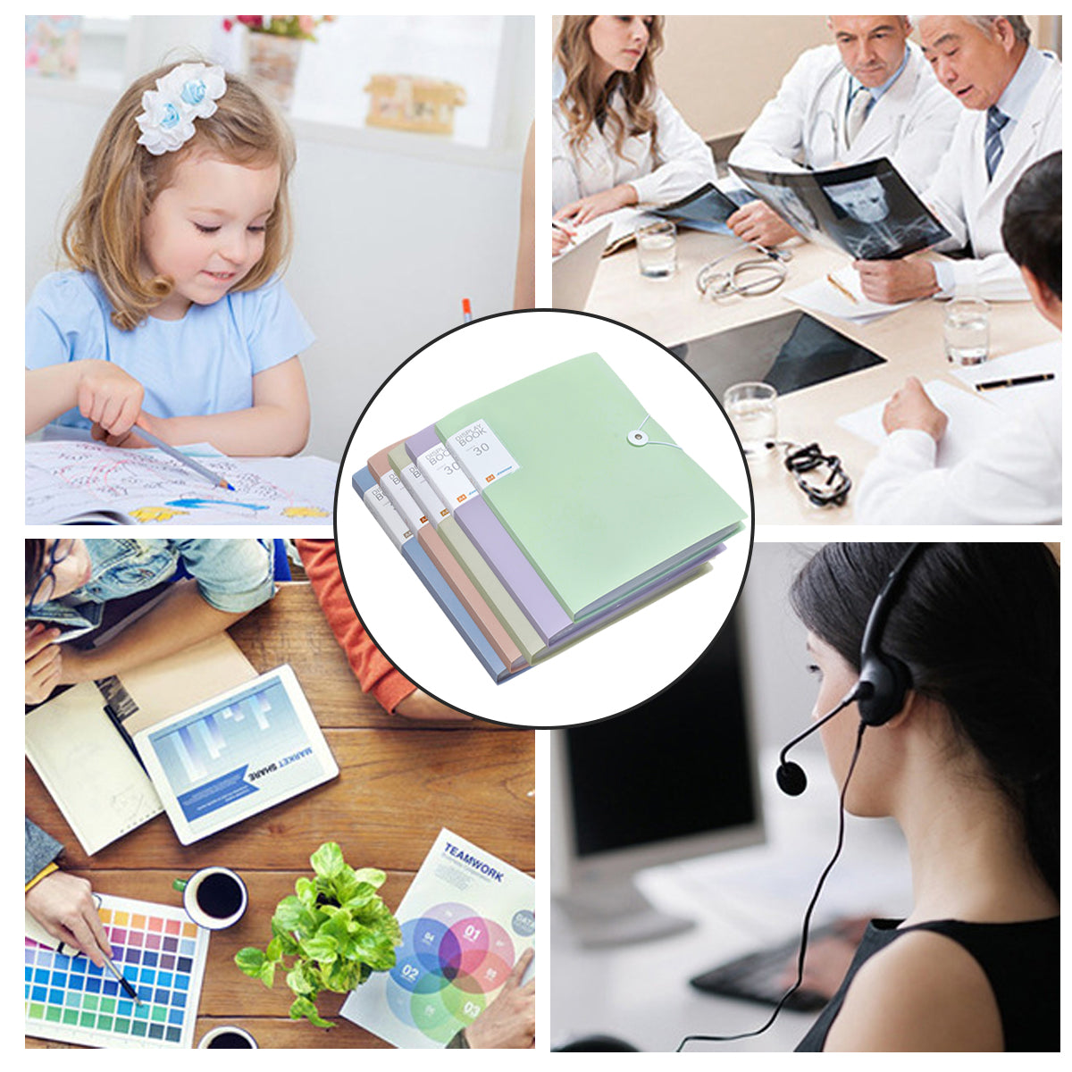 5 Pcs A4 Folder with 30 Clear Pockets for Office and School