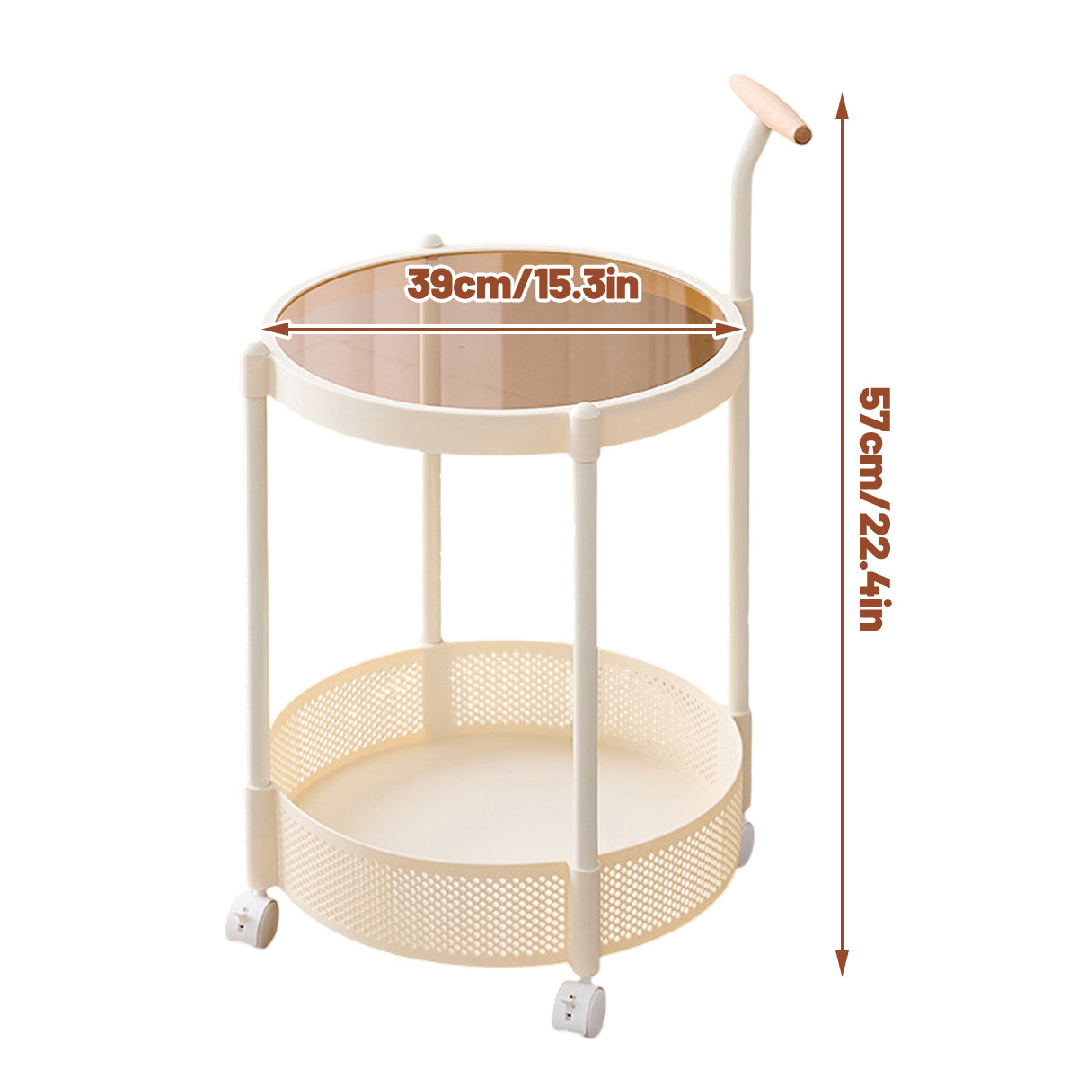 Movable Side Table with Rolling Caster Wheels 2 Tier Design