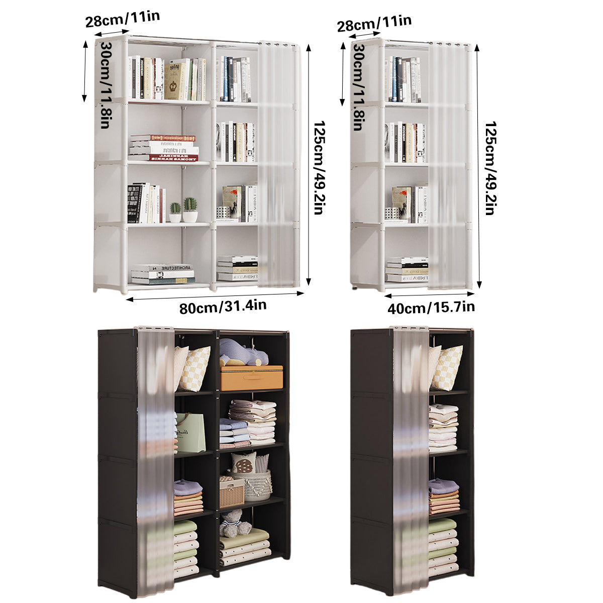 Versatile Bookshelf Storage Rack with Dust Proof Curtain