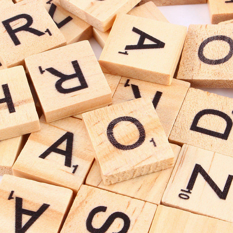 Wooden Scrabble Tiles with Black Letters