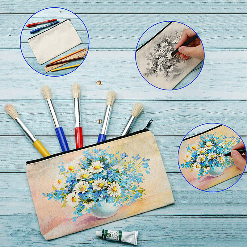 10 Pcs Canvas Makeup Bags Blank DIY Zipper Pouch Set