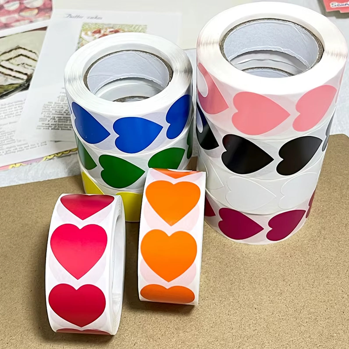 8 Rolls Heart Stickers 500 Pcs Self-Adhesive Labels