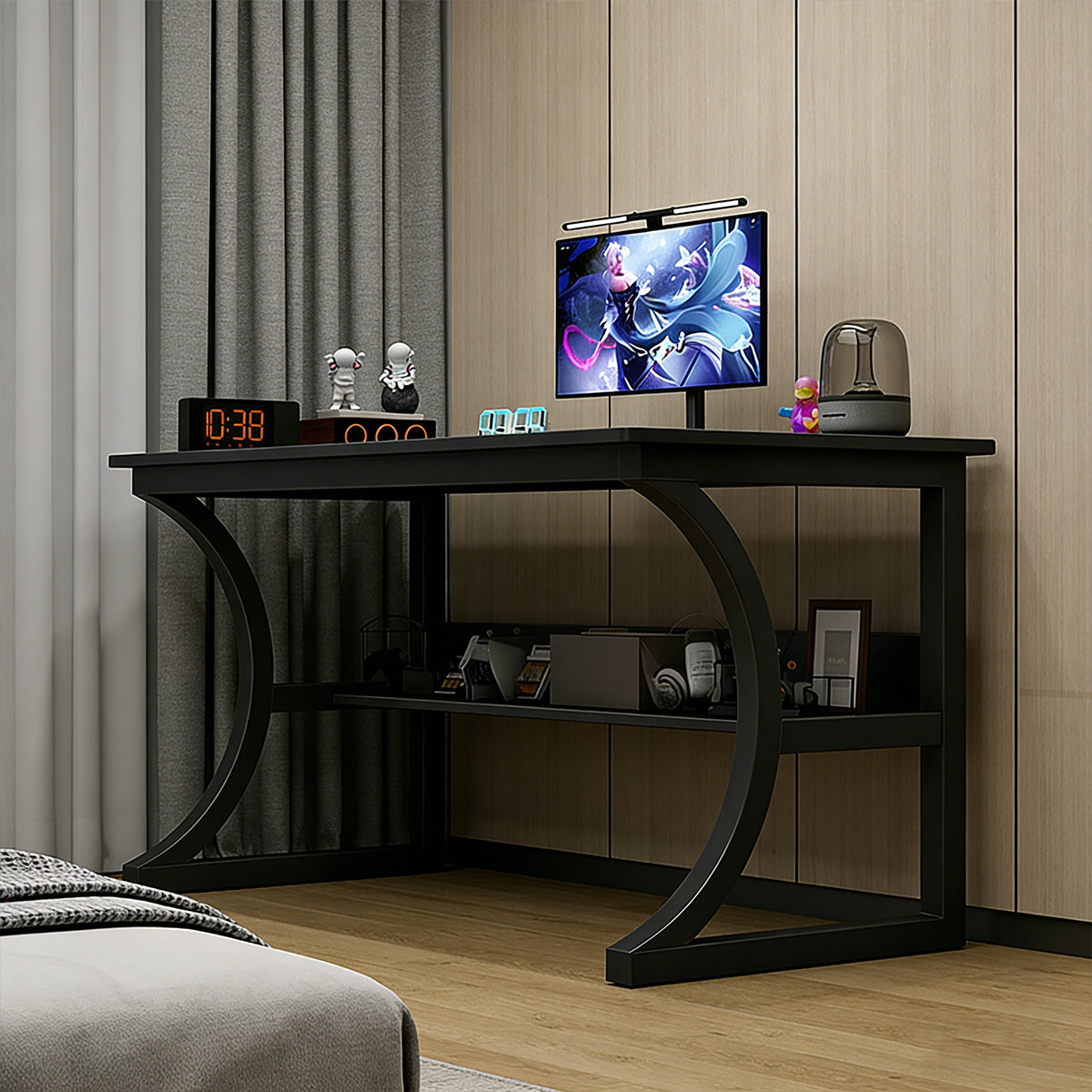 Desktop Computer Table with Open Shelf and C-Frame