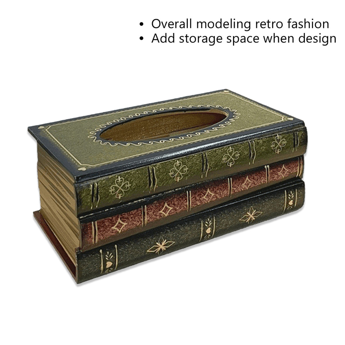 Retro Book-Shaped Wooden Tissue Box Hand-Painted
