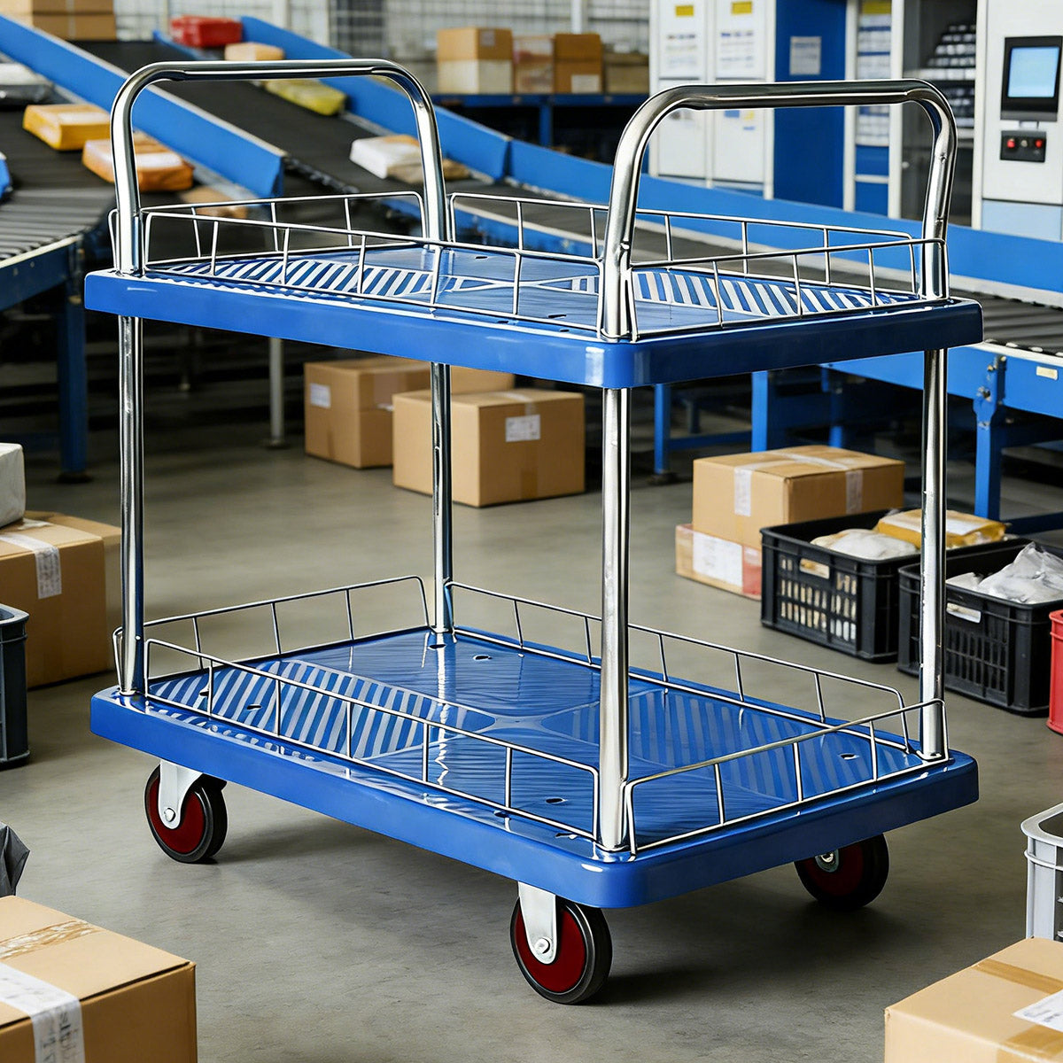 2 Tier Silent Flatbed Trolley with Double Handle